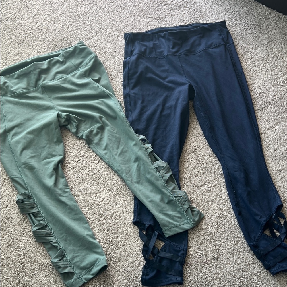 Active Life Green and Navy Capri Leggings with criss cross Detail